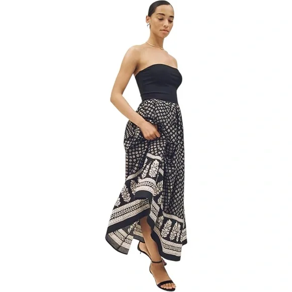 J Crew Strapless mixy dress in block print XL Black - Picture 7 of 14